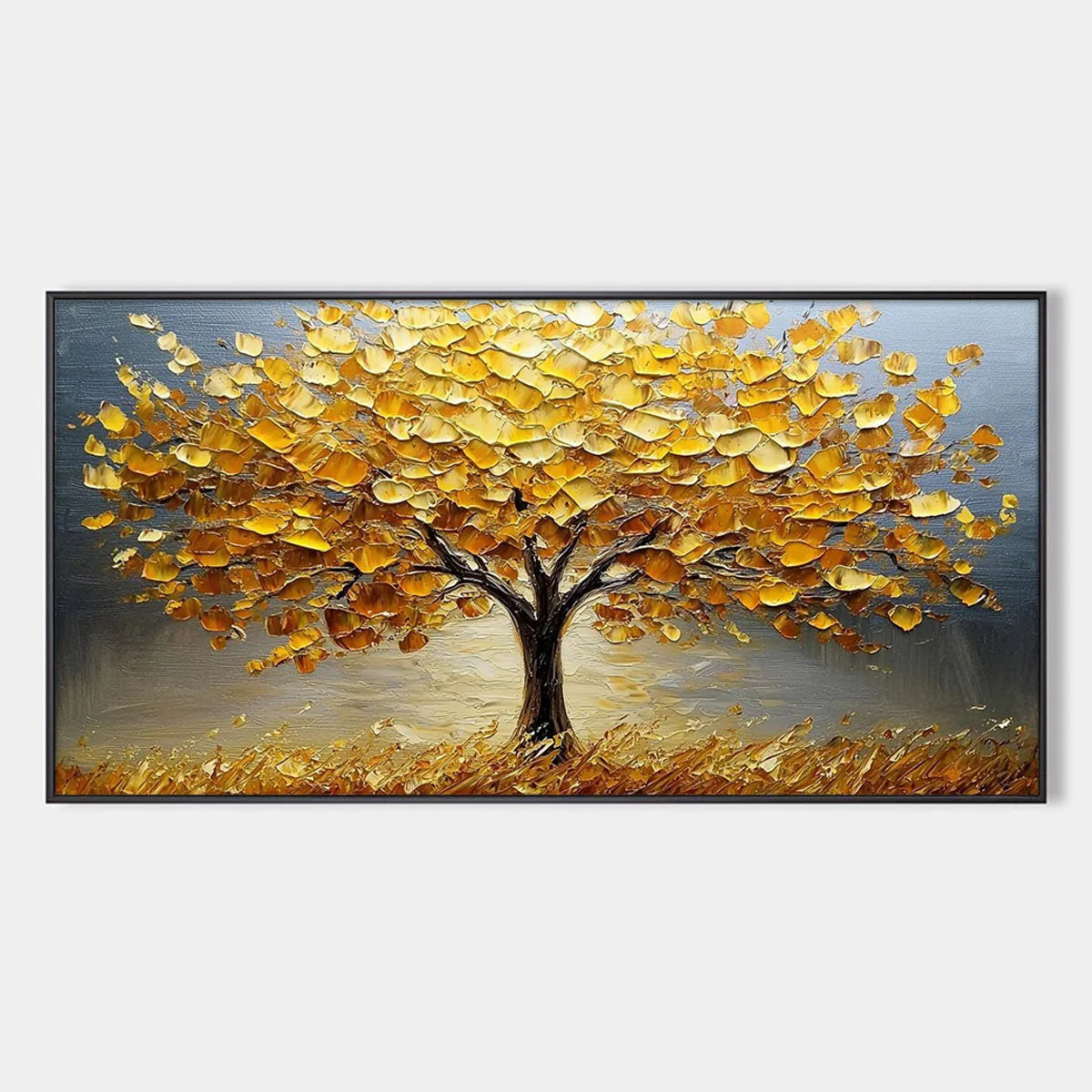GOLDEN AUTUMN: Textured Impasto Tree Landscape Oil Painting | hanging in living room, Landscape wall art