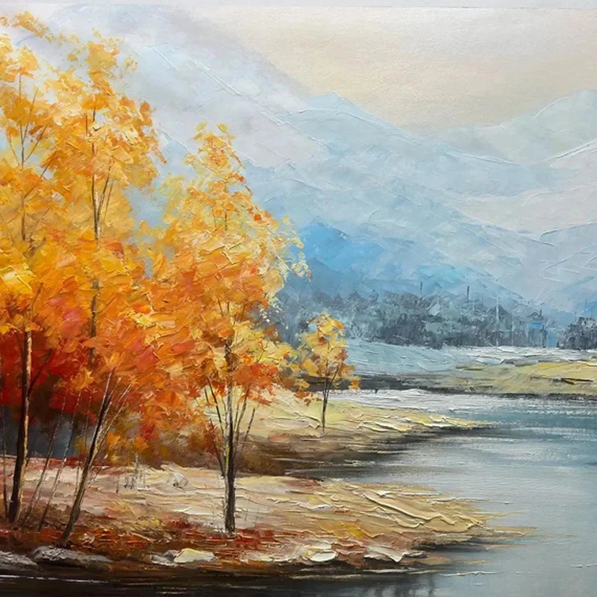 GOLDEN AUTUMN VALLEY: Traditional Landscape Painting in Yellow and Blue | yellow palette, original oil on stretched canvas art