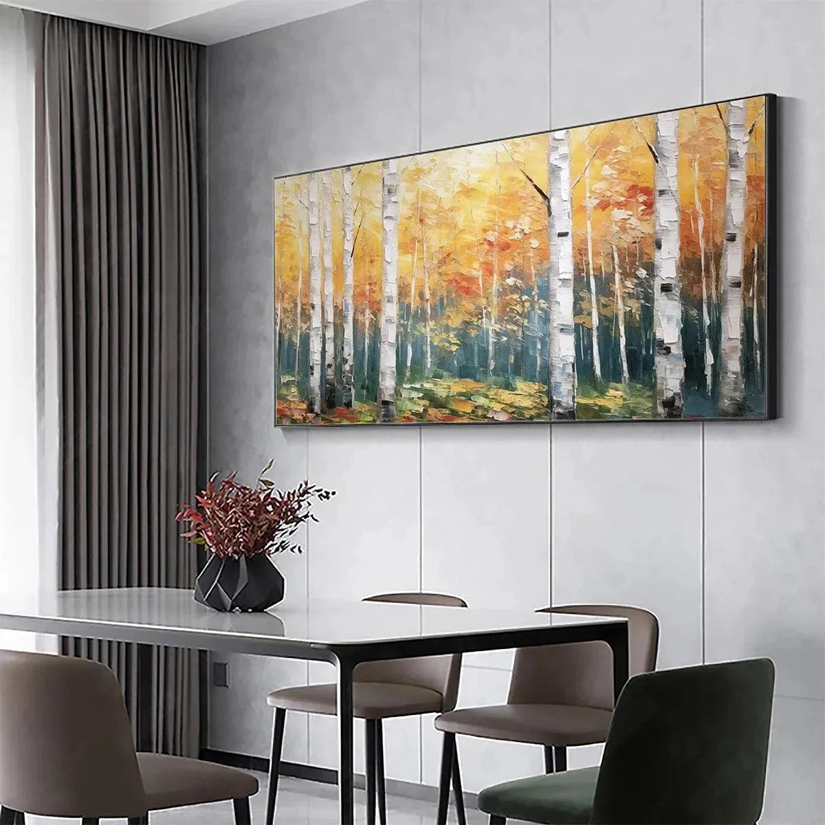 GOLDEN BIRCH GROVE: Forest Painting in Yellow and White | rolled canvas, ready for custom framing