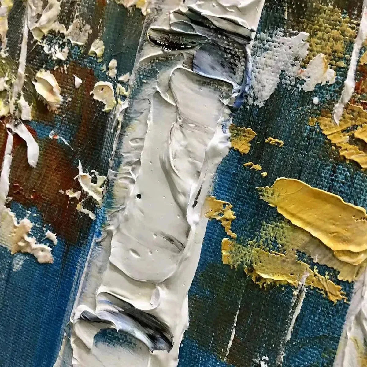GOLDEN BIRCH GROVE: Forest Painting in Yellow and White | black frame version on white wall