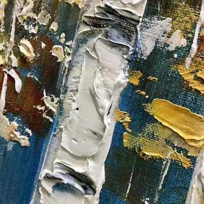GOLDEN BIRCH GROVE: Forest Painting in Yellow and White | black frame version on white wall