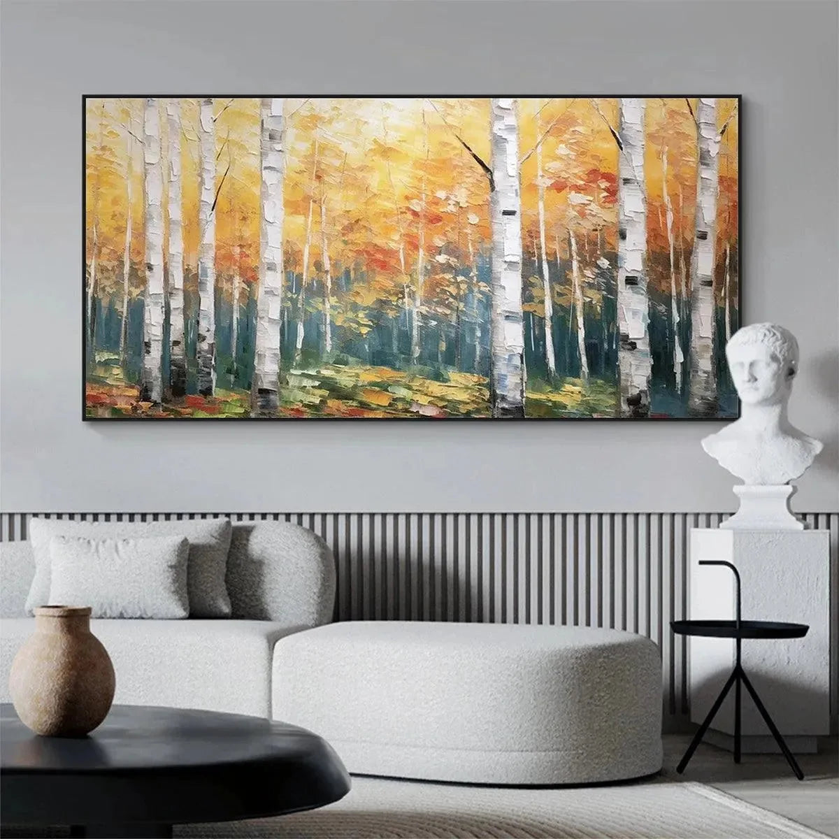 GOLDEN BIRCH GROVE: Forest Painting in Yellow and White | yellow palette, original oil on stretched canvas art
