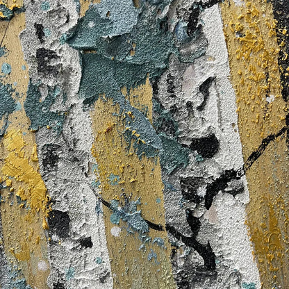 GOLDEN BIRCH GROVE: Textured Birch Tree Painting, Gold and Green Wall Art, Horizontal Canvas, Forest Decor | rectangular format, hand-painted canvas edge