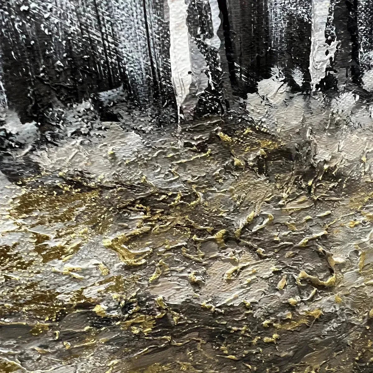 GOLDEN BIRCHWOOD: Panoramic Birch Forest Landscape Oil Painting with Gold Accents | rectangular format, hand-painted canvas edge