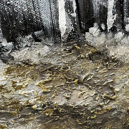 GOLDEN BIRCHWOOD: Panoramic Birch Forest Landscape Oil Painting with Gold Accents | rectangular format, hand-painted canvas edge