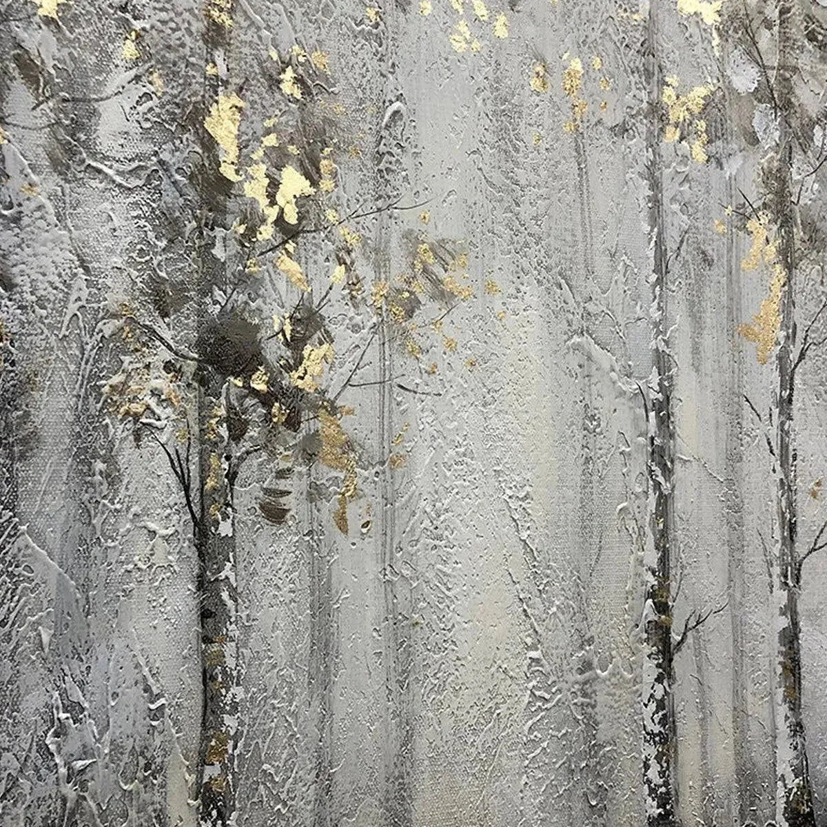 GOLDEN BIRCHWOOD: Panoramic Birch Forest Landscape Oil Painting with Gold Accents | green palette, original oil on stretched canvas art