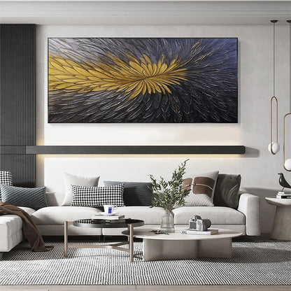 GOLDEN BLOOM: Textured Abstract Gold Black Oil Painting | Abstract closeup, raised brushwork detail