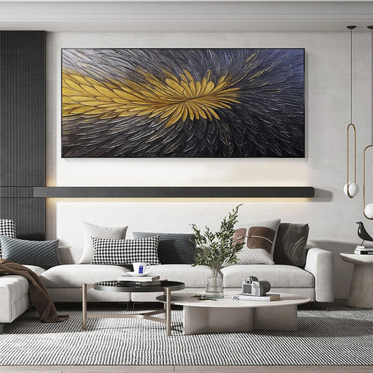 GOLDEN BLOOM: Textured Abstract Gold Black Oil Painting