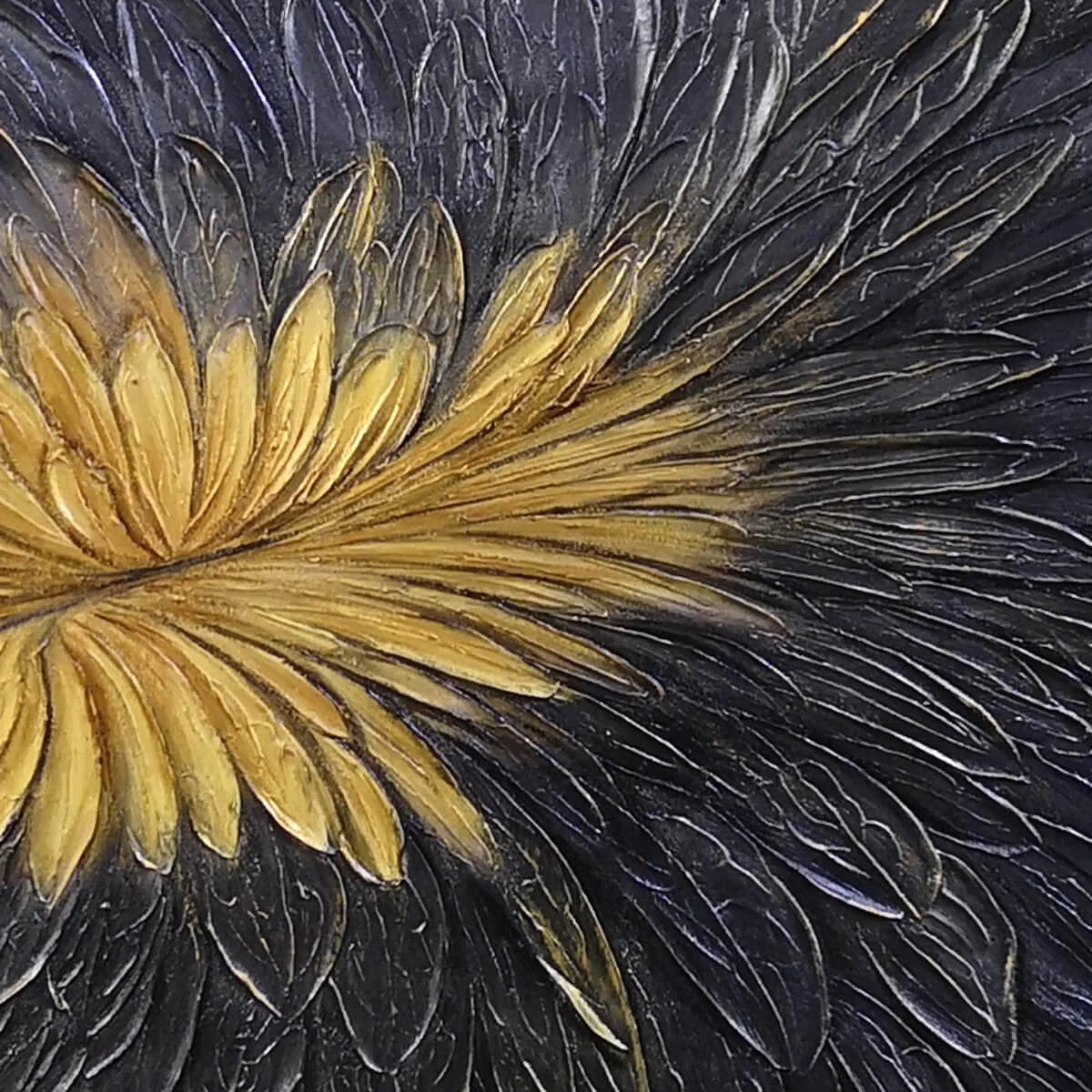 GOLDEN BLOOM: Textured Abstract Gold Black Oil Painting | rectangular format, hand-painted canvas edge