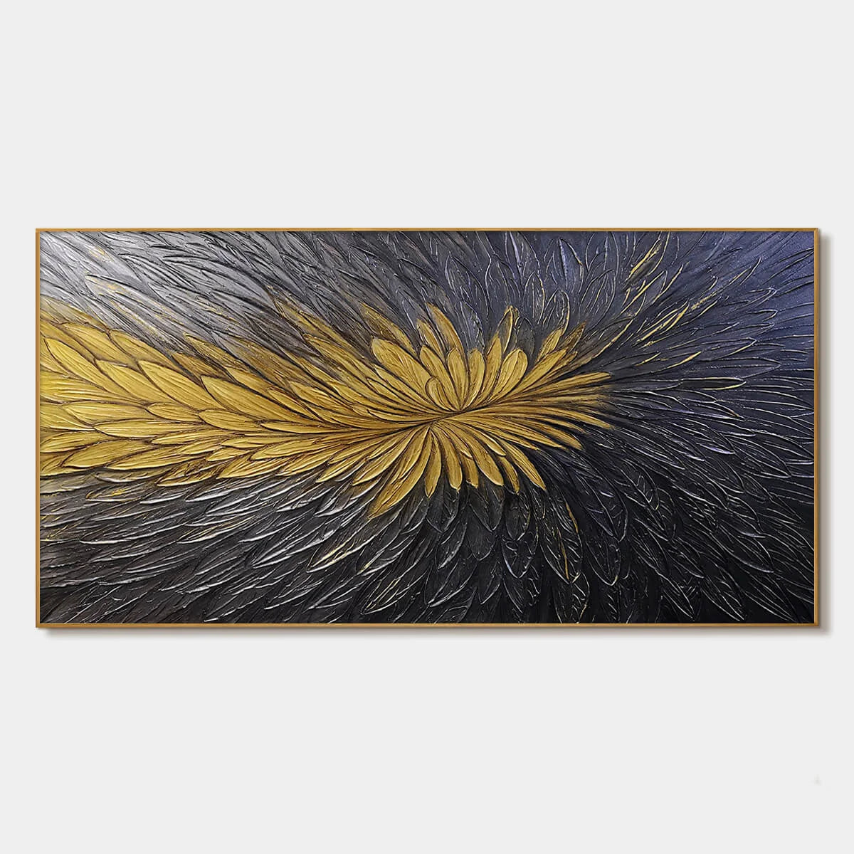 GOLDEN BLOOM: Textured Abstract Gold Black Oil Painting | hanging in living room, Abstract wall art