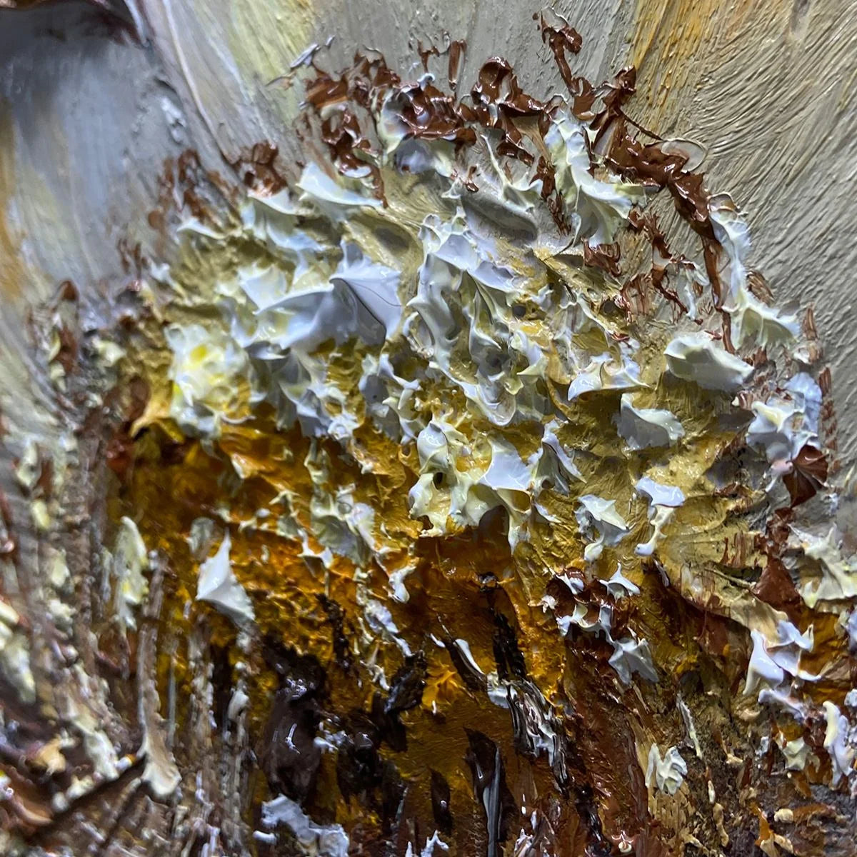 GOLDEN BLOOM: Textured Impasto Floral Oil Painting with Gold Accents | rectangular format, hand-painted canvas edge