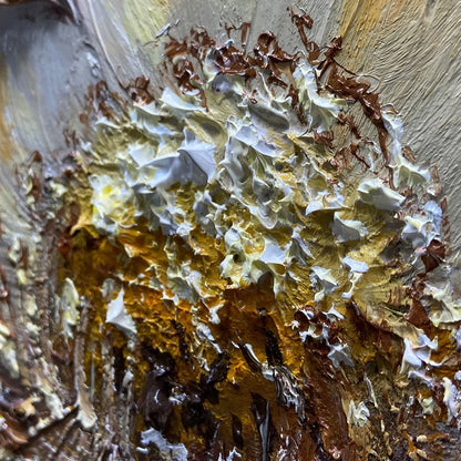 GOLDEN BLOOM: Textured Impasto Floral Oil Painting with Gold Accents | rectangular format, hand-painted canvas edge