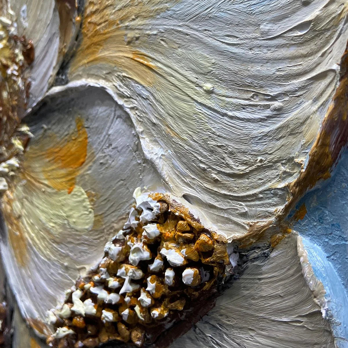 GOLDEN BLOOM: Textured Impasto Floral Oil Painting with Gold Accents | black frame version on white wall