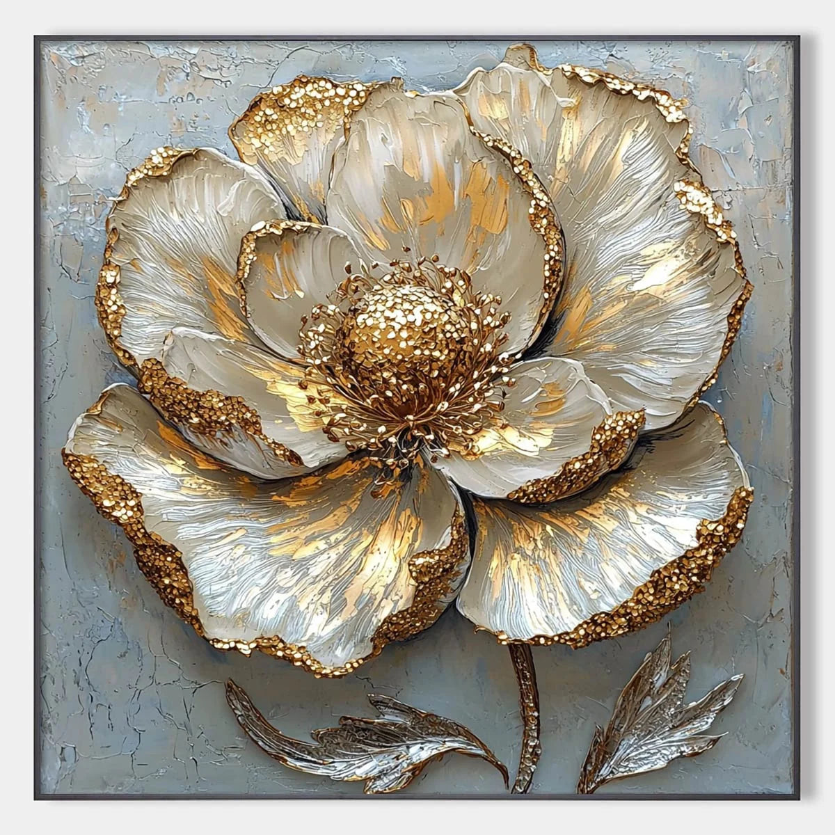 GOLDEN BLOOM: Textured Impasto Floral Oil Painting with Gold Accents | hanging in living room, Abstract wall art