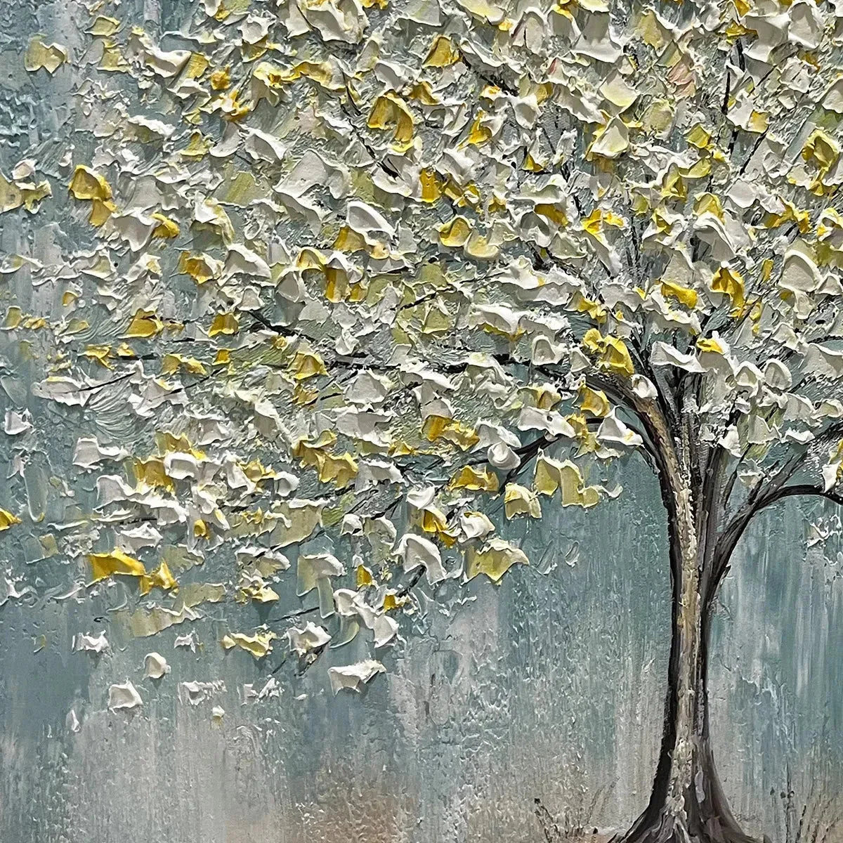 GOLDEN BLOOM: Textured Impasto Tree Painting in White and Gold | rolled canvas, ready for custom framing