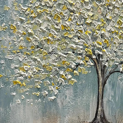 GOLDEN BLOOM: Textured Impasto Tree Painting in White and Gold | rolled canvas, ready for custom framing