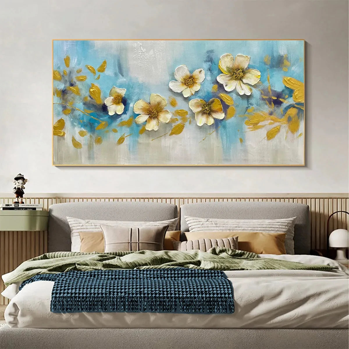 GOLDEN BLOSSOM DRIFT: Floral Painting with Gold Accents | Abstract closeup, raised brushwork detail