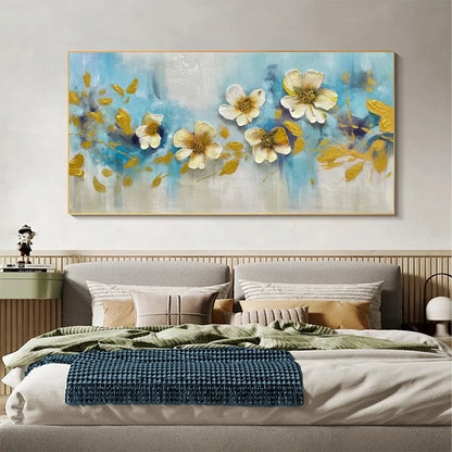 GOLDEN BLOSSOM DRIFT: Floral Painting with Gold Accents | Abstract closeup, raised brushwork detail