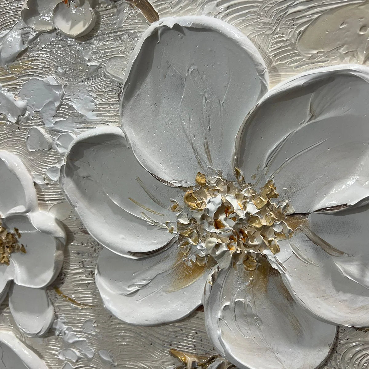 GOLDEN BLOSSOMS: Textured Floral Oil Painting | rectangular format, hand-painted canvas edge