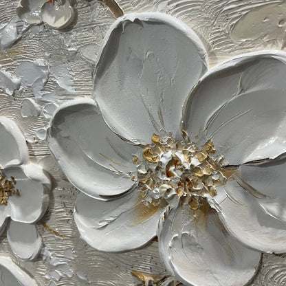 GOLDEN BLOSSOMS: Textured Floral Oil Painting | rectangular format, hand-painted canvas edge