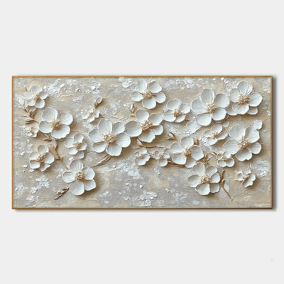 GOLDEN BLOSSOMS: Textured Floral Oil Painting | hanging in living room, Abstract wall art