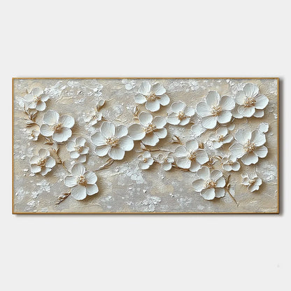 GOLDEN BLOSSOMS: Textured Floral Oil Painting | hanging in living room, Abstract wall art