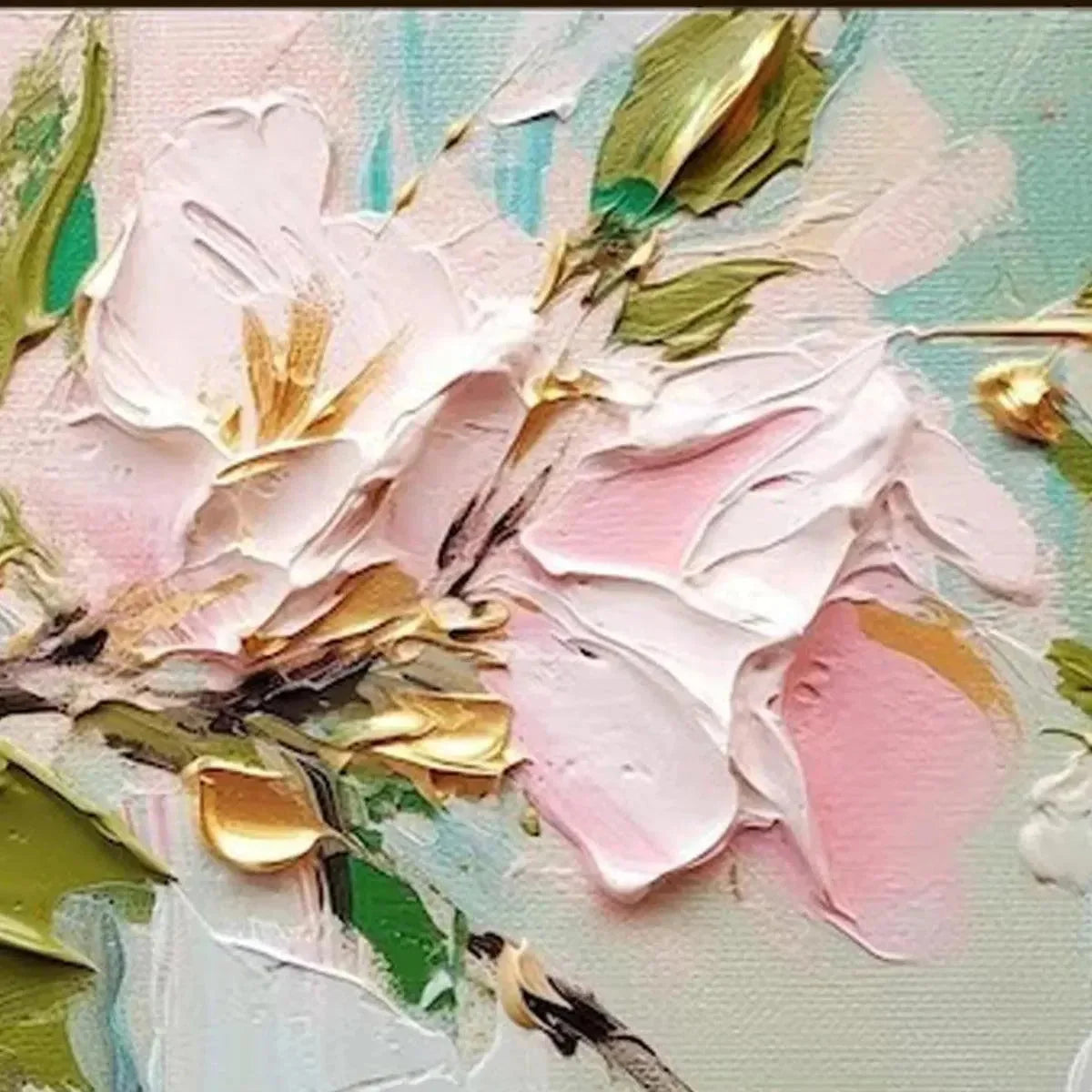 GOLDEN BLUSH: Textured Pink and Gold Floral Impasto Painting | rolled canvas, ready for custom framing
