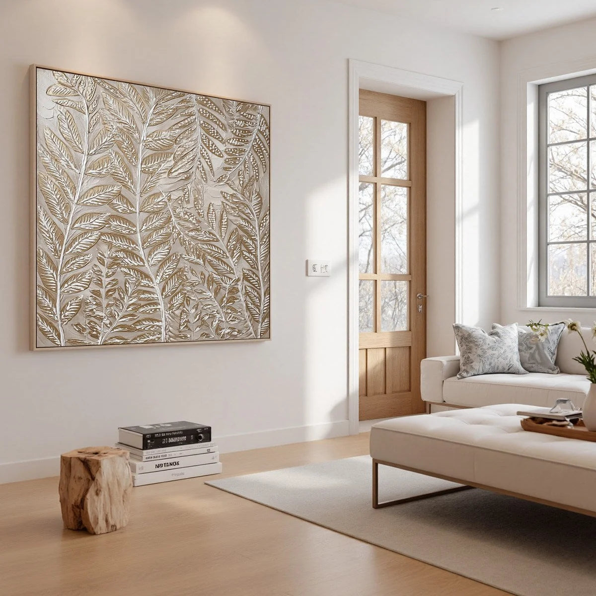 GOLDEN BOTANICALS: Textured Metallic Gold Leaf Oil Painting | rectangular format, hand-painted canvas edge