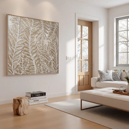 GOLDEN BOTANICALS: Textured Metallic Gold Leaf Oil Painting | rectangular format, hand-painted canvas edge