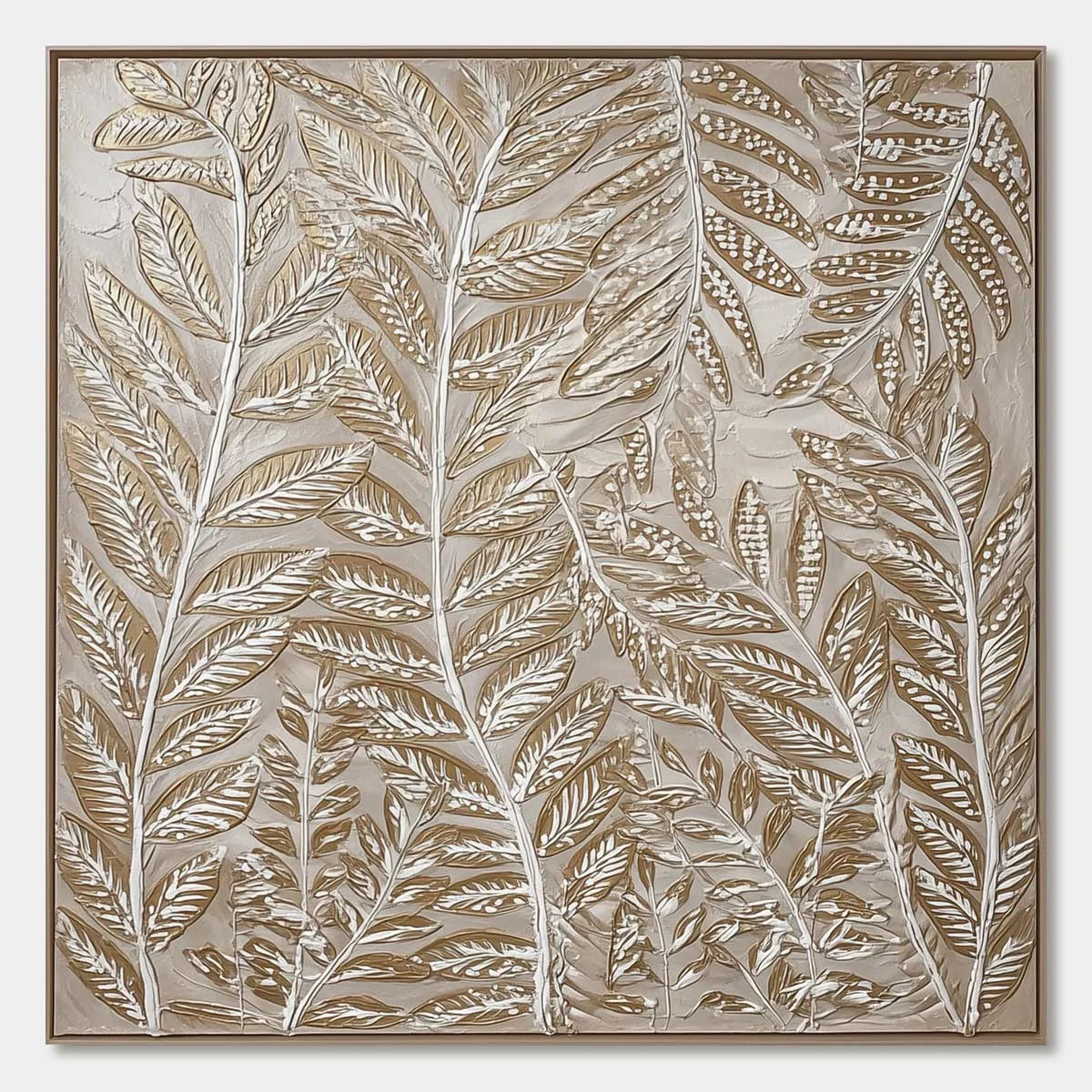 GOLDEN BOTANICALS: Textured Metallic Gold Leaf Oil Painting | hanging in living room, Abstract wall art