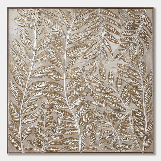 GOLDEN BOTANICALS: Textured Metallic Gold Leaf Oil Painting | hanging in living room, Abstract wall art