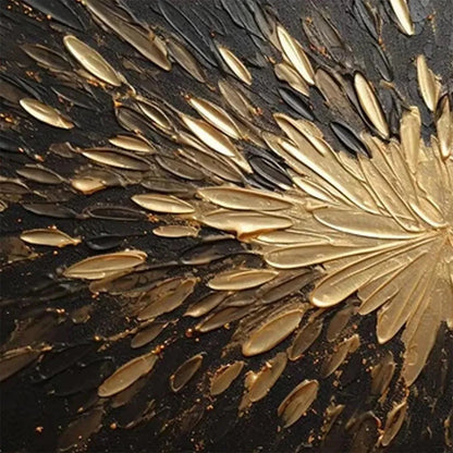 GOLDEN BURST: Textured Abstract Painting in Gold and Black | rectangular format, hand-painted canvas edge