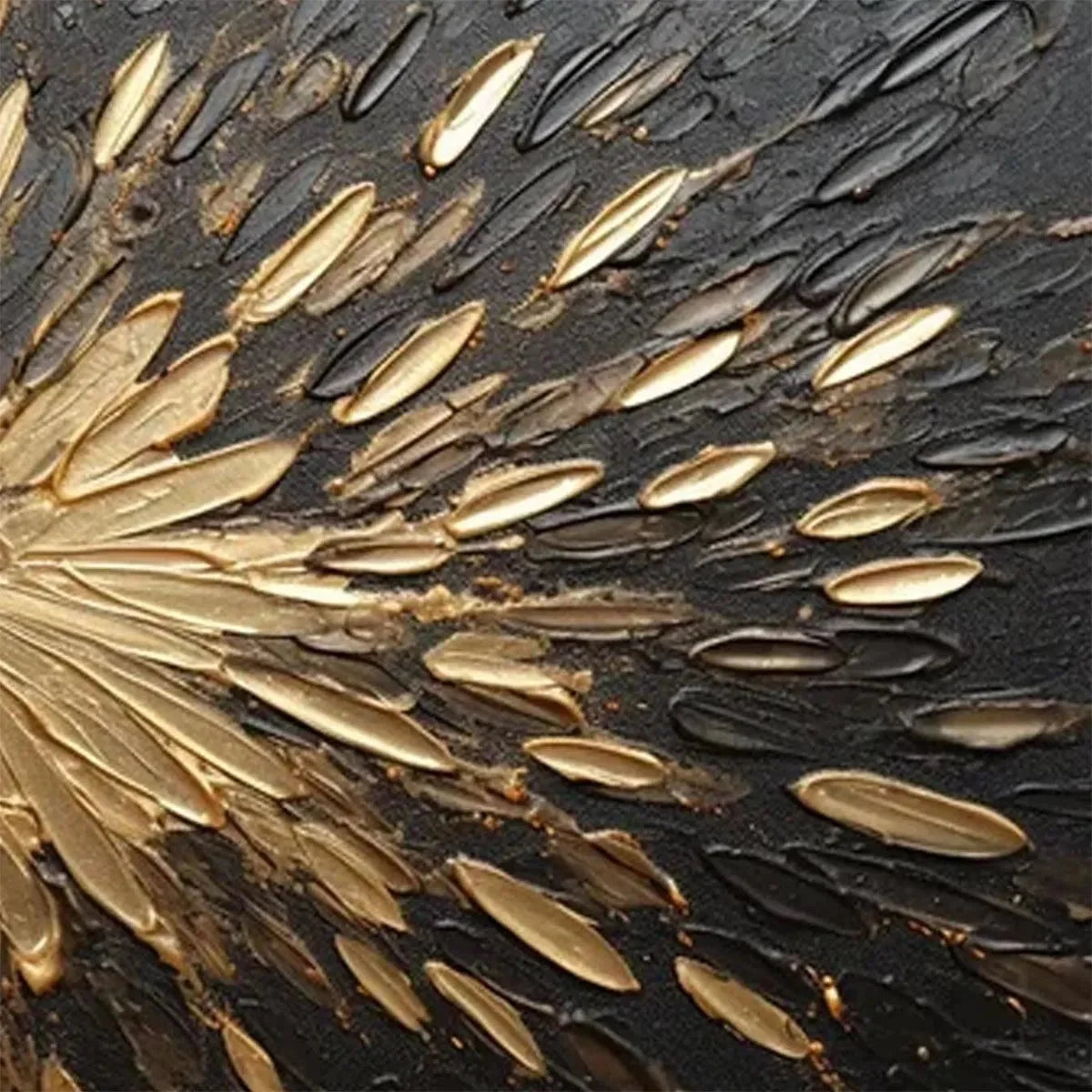 GOLDEN BURST: Textured Abstract Painting in Gold and Black | Abstract mood, soft natural light studio shot