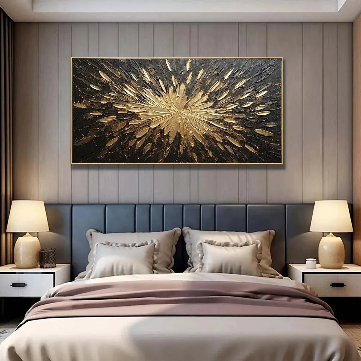 GOLDEN BURST: Textured Abstract Painting in Gold and Black | yellow palette, original oil on stretched canvas art