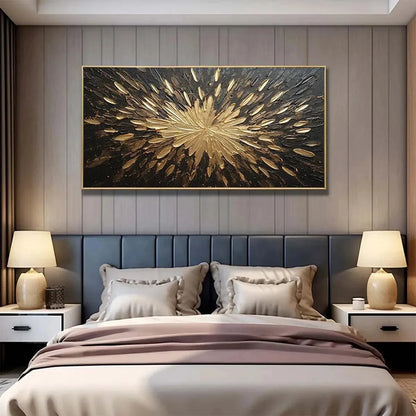 GOLDEN BURST: Textured Abstract Painting in Gold and Black | yellow palette, original oil on stretched canvas art
