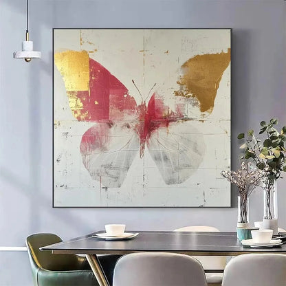 GOLDEN BUTTERFLY: Butterfly Painting, Gold and Pink Wall Art, Square Canvas Art, Bedroom Decor | yellow palette, original oil on stretched canvas art