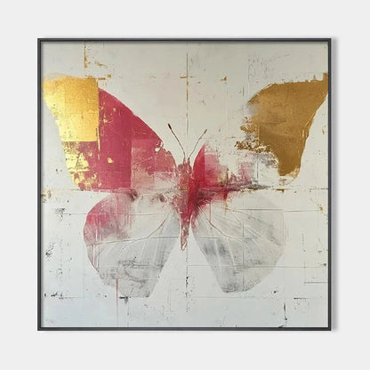 GOLDEN BUTTERFLY: Butterfly Painting, Gold and Pink Wall Art, Square Canvas Art, Bedroom Decor | hanging in living room, Abstract wall art