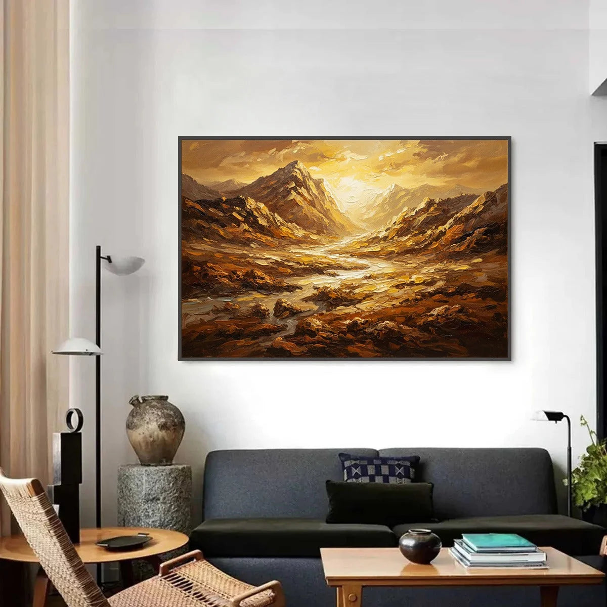 GOLDEN CANYON: Textured Impasto Mountain Valley Landscape Painting | Landscape closeup, raised brushwork detail