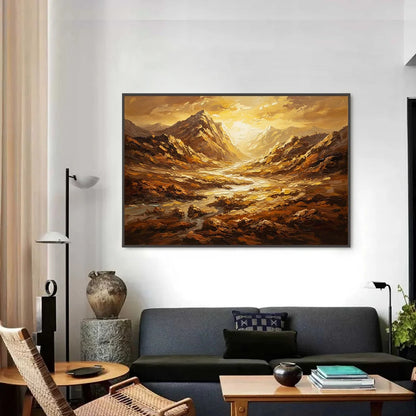 GOLDEN CANYON: Textured Impasto Mountain Valley Landscape Painting | Landscape closeup, raised brushwork detail