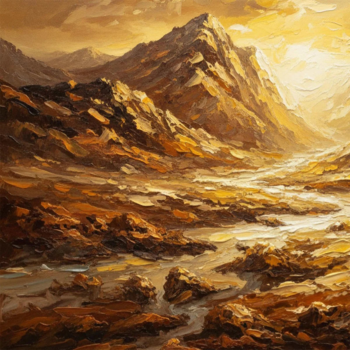 GOLDEN CANYON: Textured Impasto Mountain Valley Landscape Pa – Art