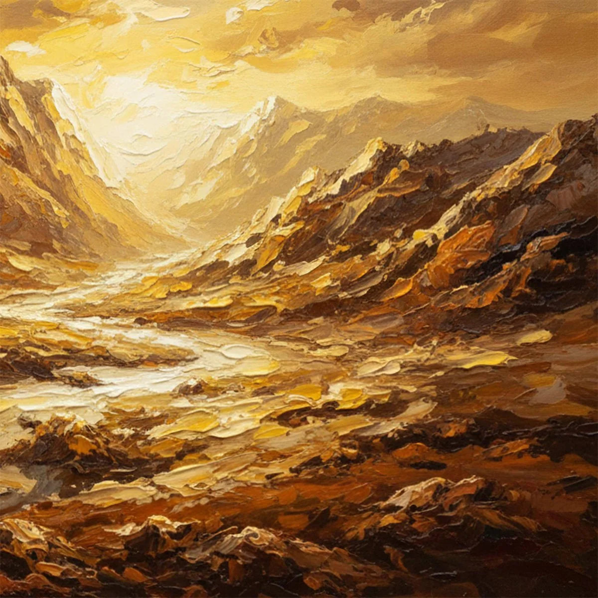 GOLDEN CANYON: Textured Impasto Mountain Valley Landscape Painting | rolled canvas, ready for custom framing