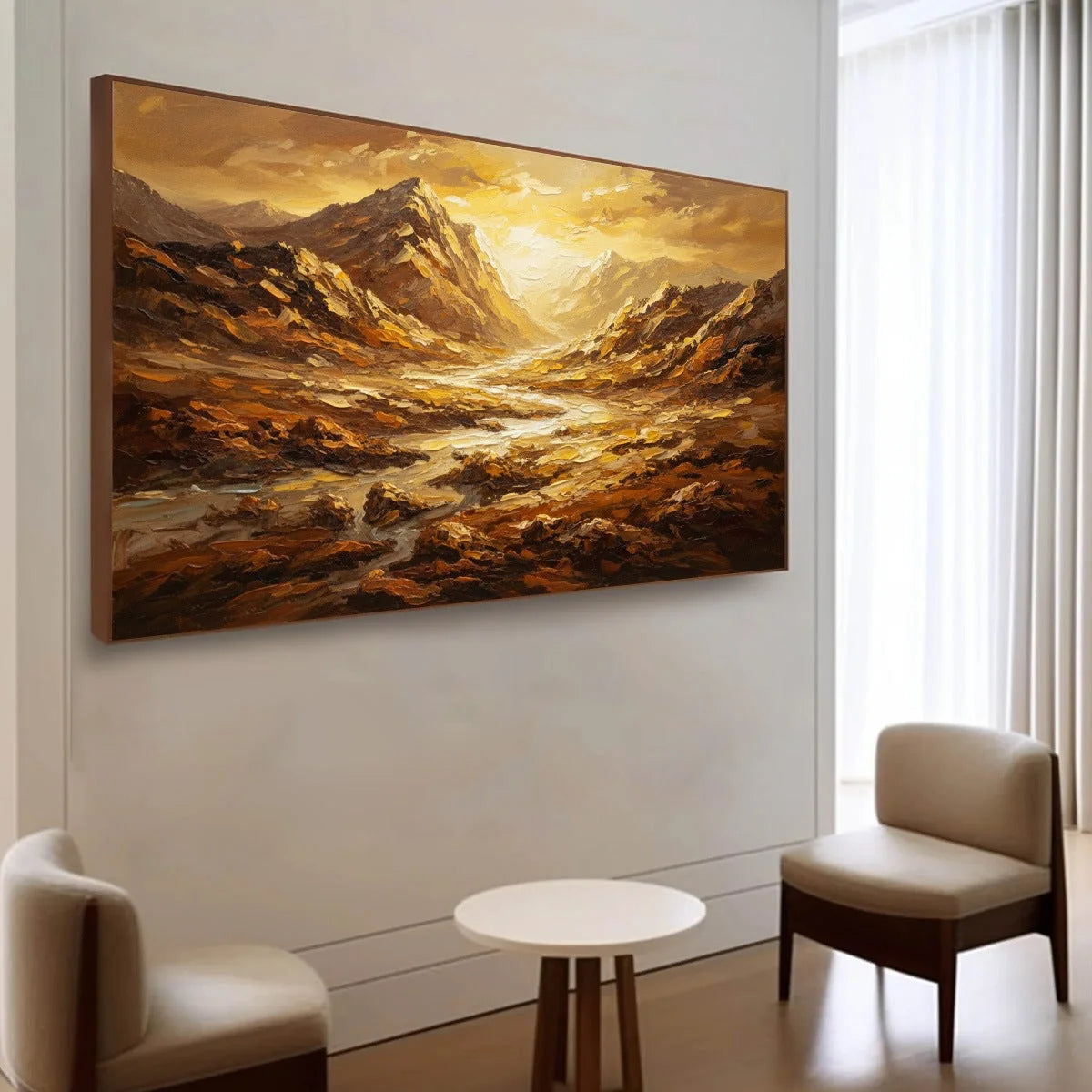 GOLDEN CANYON: Textured Impasto Mountain Valley Landscape Painting | Landscape mood, soft natural light studio shot