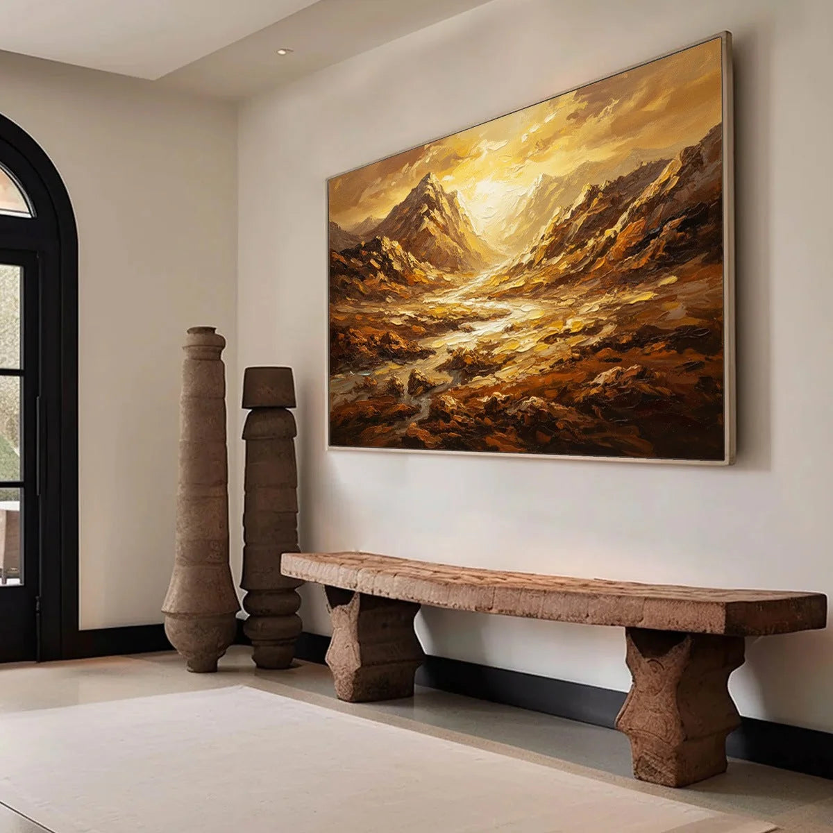GOLDEN CANYON: Textured Impasto Mountain Valley Landscape Painting | yellow palette, original oil on stretched canvas art