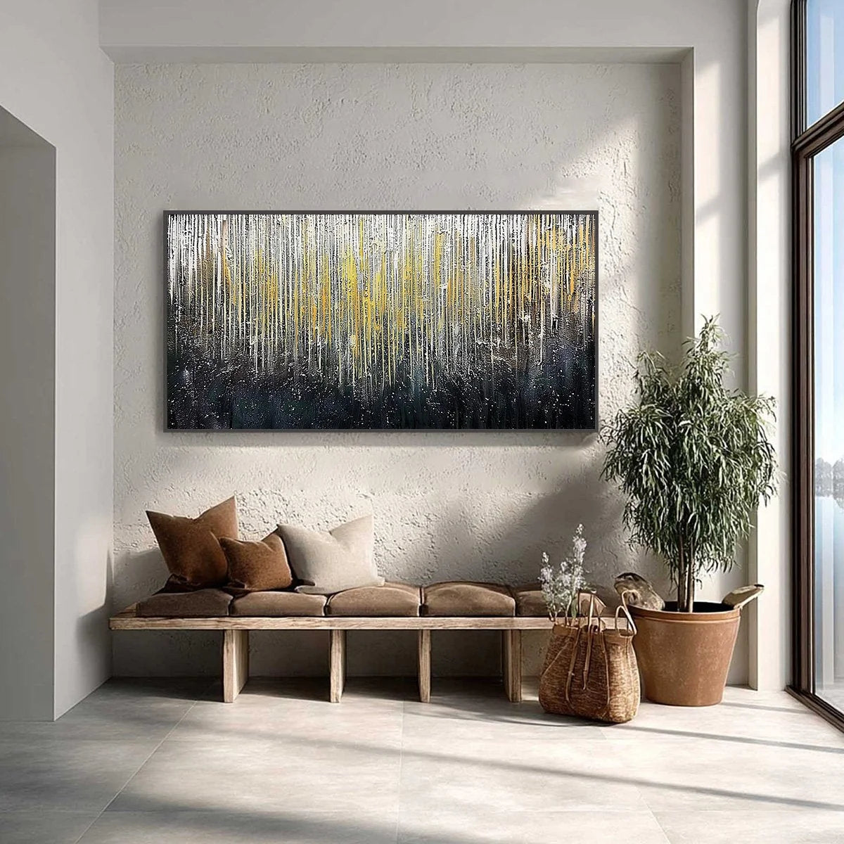 GOLDEN CASCADE: Large Textured Abstract Gold and Black Painting | Abstract closeup, raised brushwork detail
