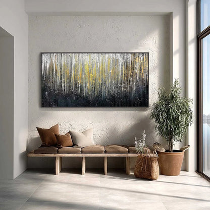 GOLDEN CASCADE: Large Textured Abstract Gold and Black Painting | Abstract closeup, raised brushwork detail