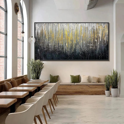 GOLDEN CASCADE: Large Textured Abstract Gold and Black Painting | black frame version on white wall