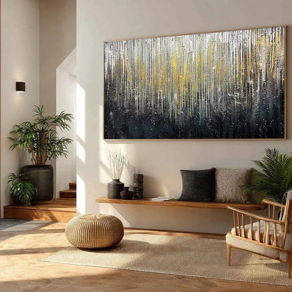 GOLDEN CASCADE: Large Textured Abstract Gold and Black Painting | yellow palette, original oil on stretched canvas art