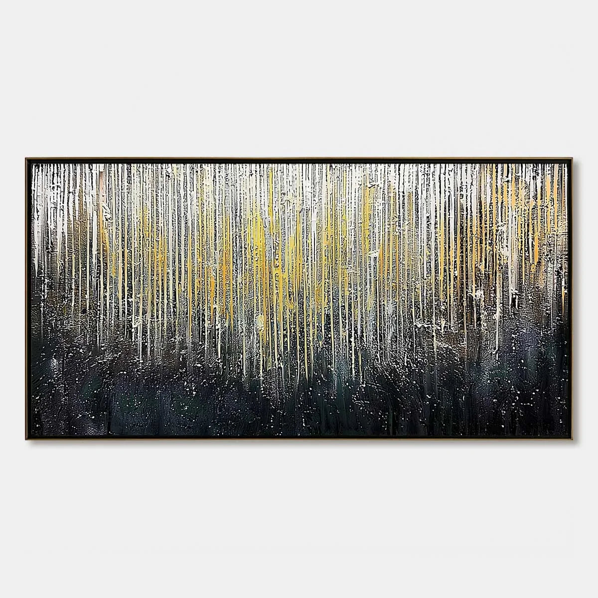 GOLDEN CASCADE: Large Textured Abstract Gold and Black Painting | hanging in living room, Abstract wall art
