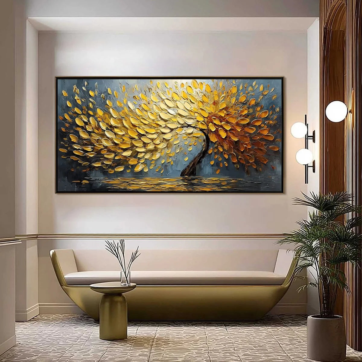 GOLDEN CASCADE | Abstract closeup, raised brushwork detail