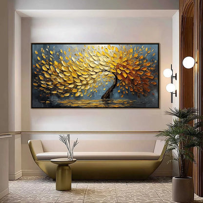 GOLDEN CASCADE | Abstract closeup, raised brushwork detail